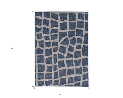 3'X4' Blue Grey Machine Woven Uv Treated Abstract Indoor Outdoor Accent Rug