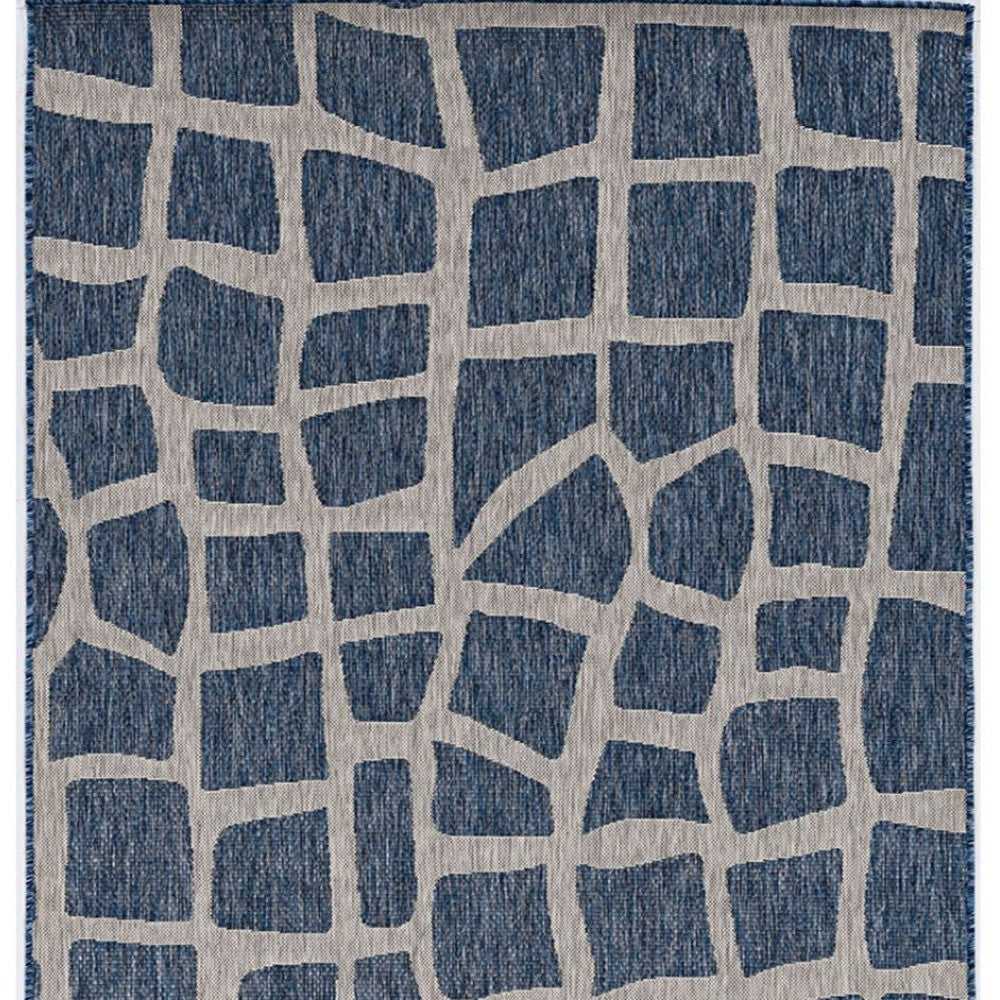 3'X4' Blue Grey Machine Woven Uv Treated Abstract Indoor Outdoor Accent Rug