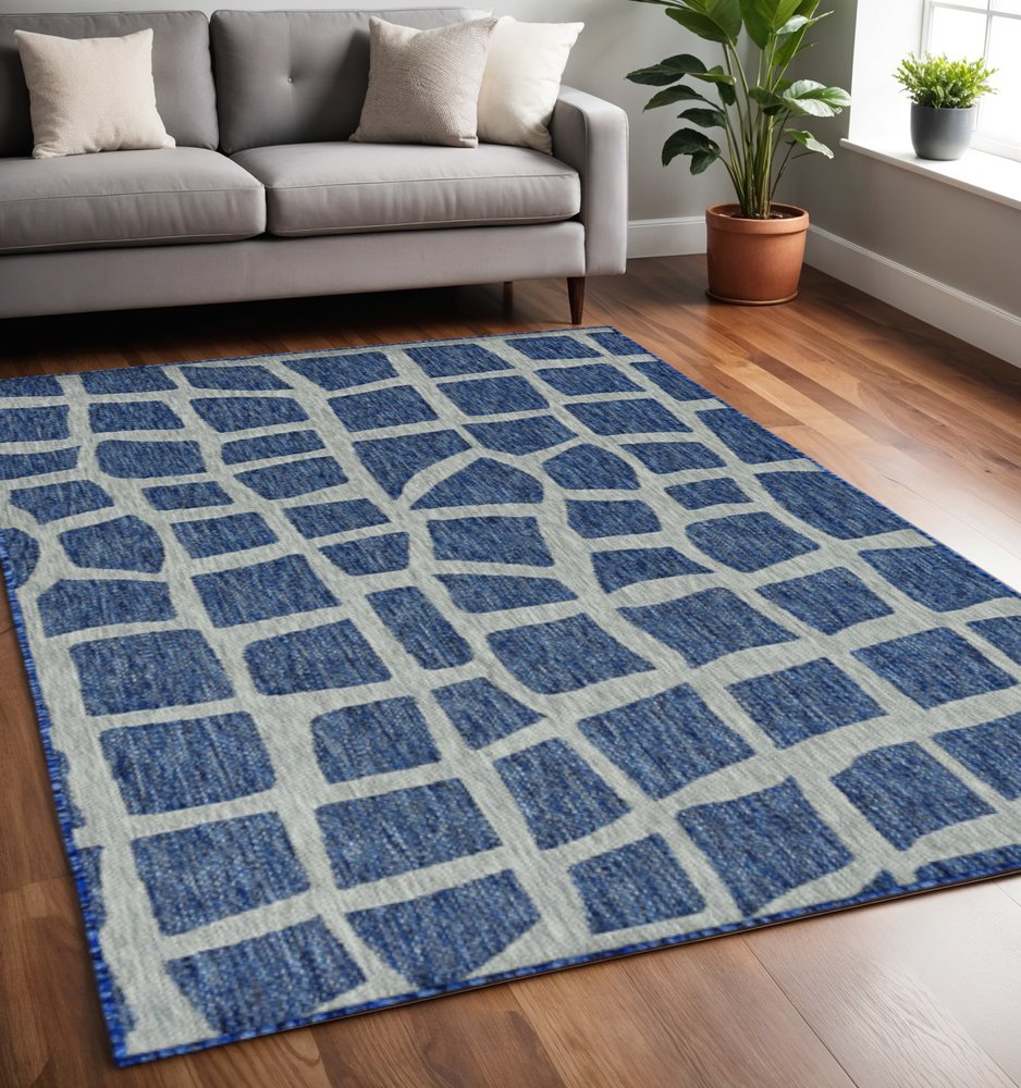 5' X 8' Blue Or Grey Abstract Panels Area Rug HomeRoots