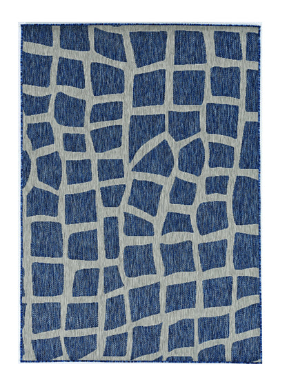 3'X4' Blue Grey Machine Woven Uv Treated Abstract Indoor Outdoor Accent Rug