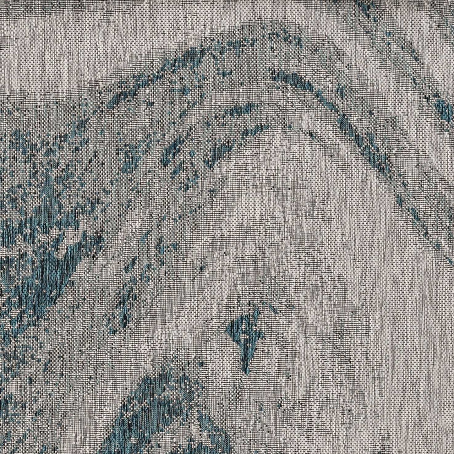 3'X4' Grey Teal Machine Woven Uv Treated Abstract Waves Indoor Outdoor Accent Rug