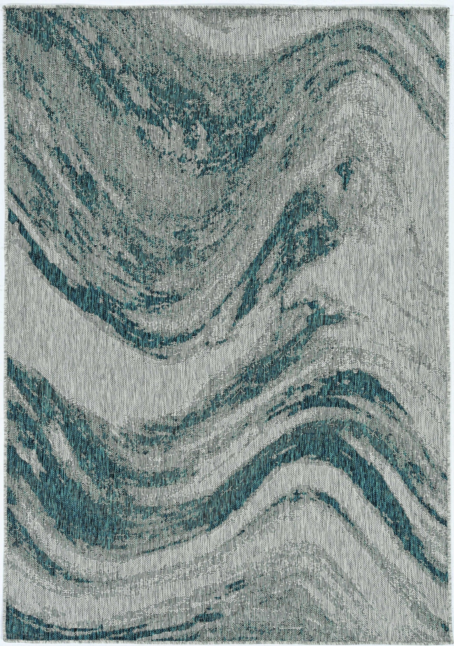 3'X4' Grey Teal Machine Woven Uv Treated Abstract Waves Indoor Outdoor Accent Rug