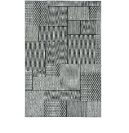 3'X4' Grey Machine Woven Uv Treated Geometric Blocks Indoor Outdoor Accent Rug