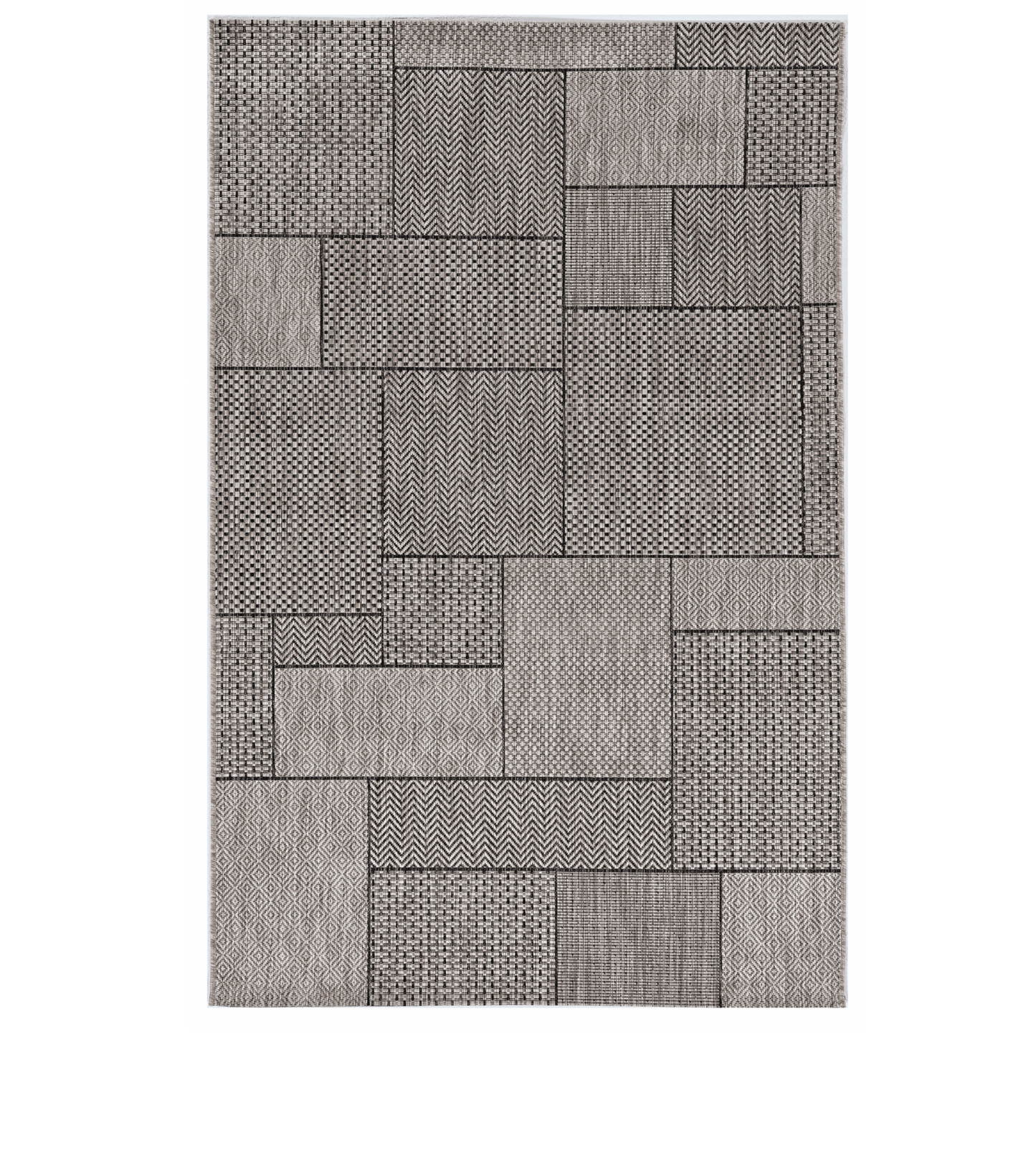 3'X4' Grey Machine Woven Uv Treated Geometric Blocks Indoor Outdoor Accent Rug