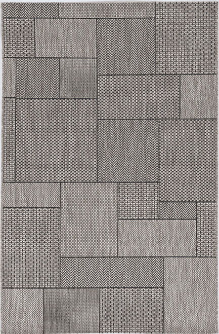 3'X4' Grey Machine Woven Uv Treated Geometric Blocks Indoor Outdoor Accent Rug