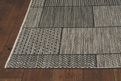 3'X4' Grey Machine Woven Uv Treated Geometric Blocks Indoor Outdoor Accent Rug