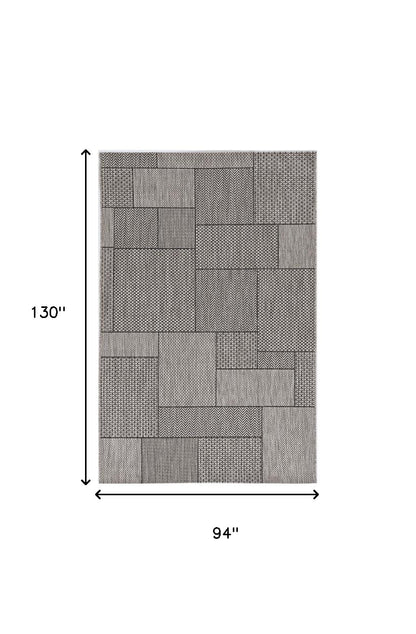 3'X4' Grey Machine Woven Uv Treated Geometric Blocks Indoor Outdoor Accent Rug