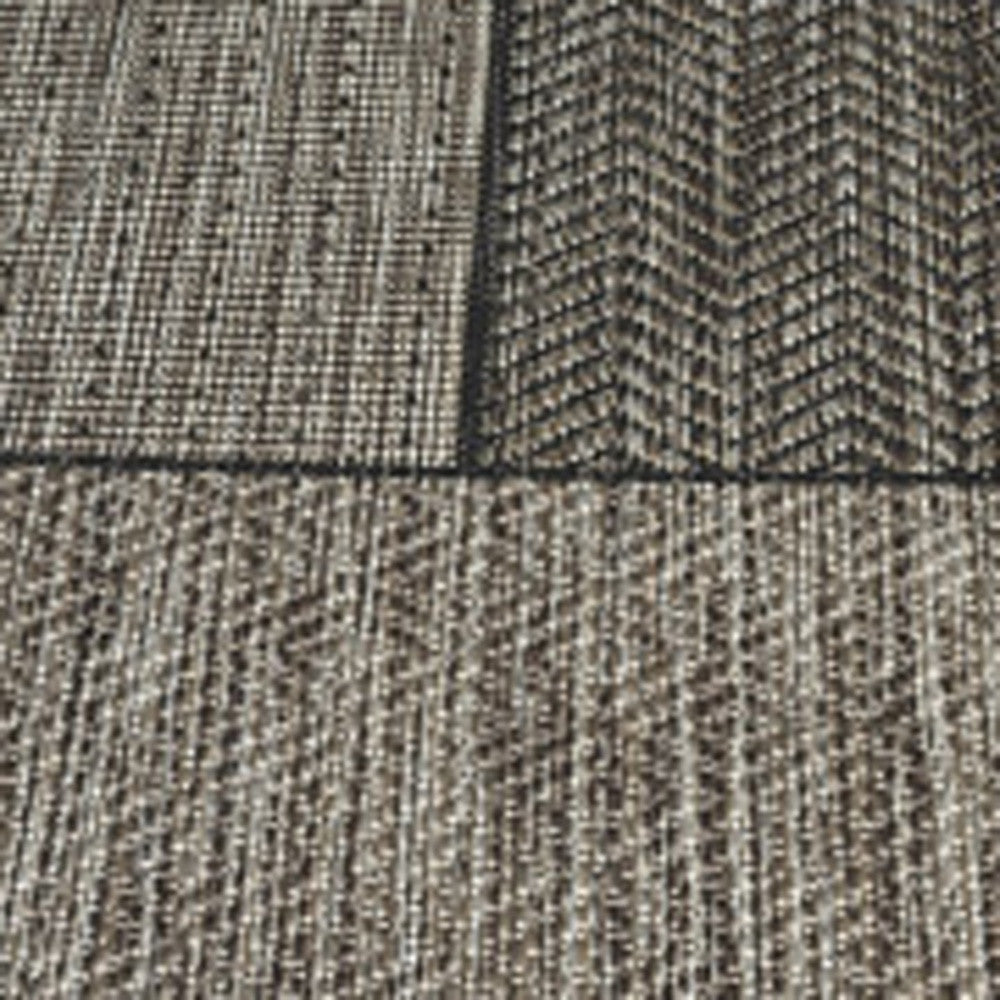 3'X4' Grey Machine Woven Uv Treated Geometric Blocks Indoor Outdoor Accent Rug