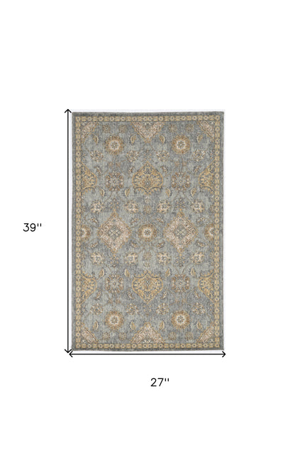 2'X3' Sage Green Machine Woven Vintage Traditional Indoor Accent Rug