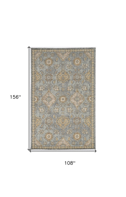 2' X 3' Sage Green Wool Floral Distressed Area Rug