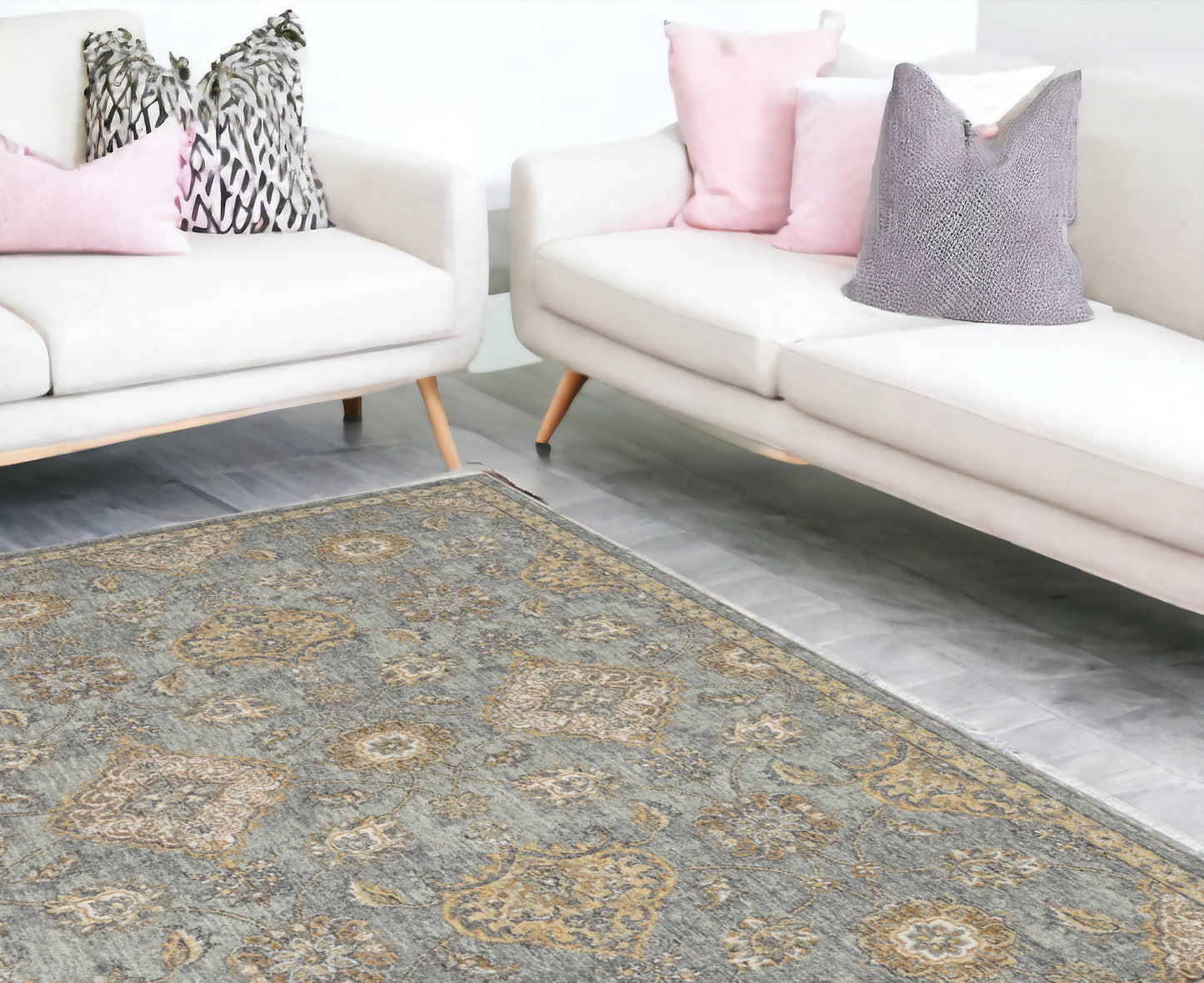 2' X 3' Sage Green Wool Floral Distressed Area Rug