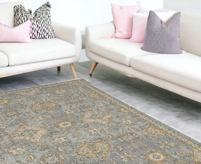 2' X 3' Sage Green Wool Floral Distressed Area Rug