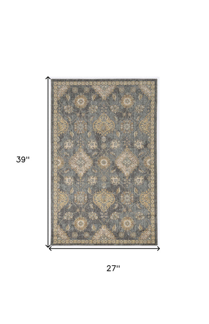 2' X 3' Slate Grey Vintage Wool Accent Rug