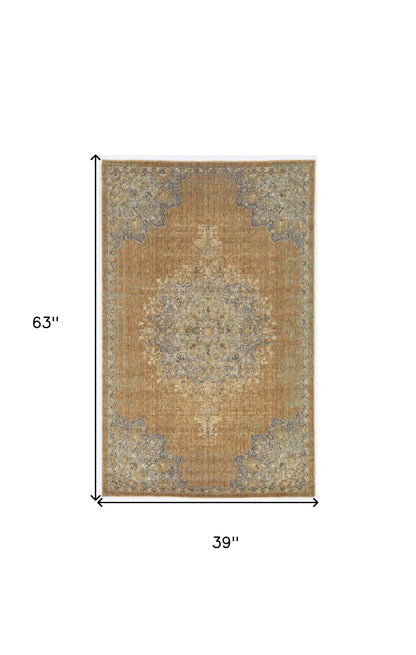 3' X 5' Coffee Brown Machine Woven Floral Medallion Indoor Area Rug - 96.0" (L) x 120.0" (W) x 1.0" (H)