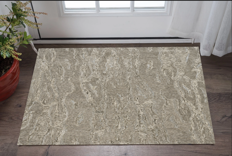 5' X 7' Sand Plain Wool Indoor Area Rug With Viscose Highlights