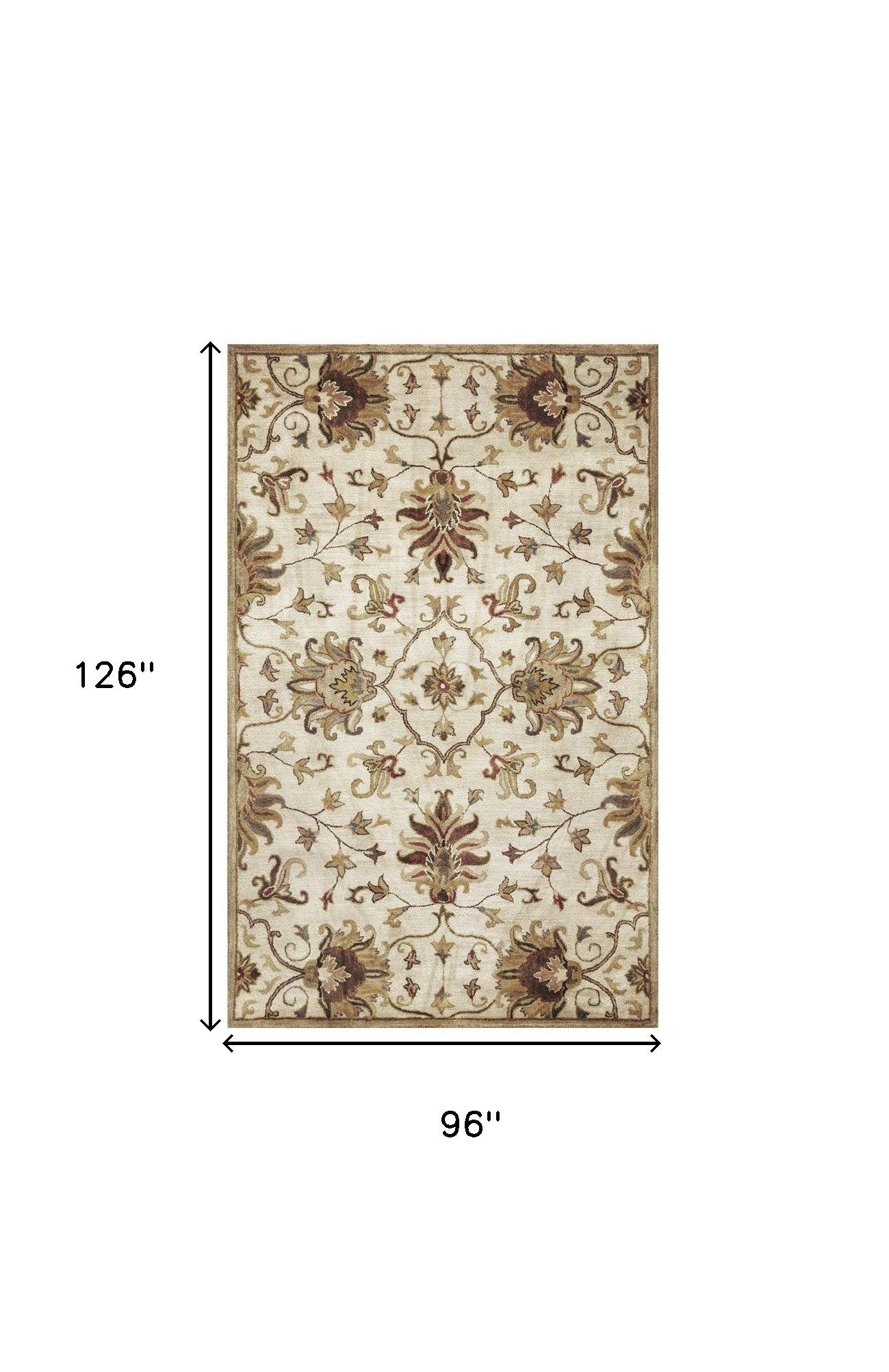 8' Champagne Wool Floral Handmade Runner Rug