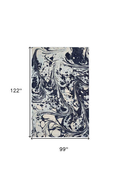 5' X 7' Blue Paint Splash Indoor Area Rug