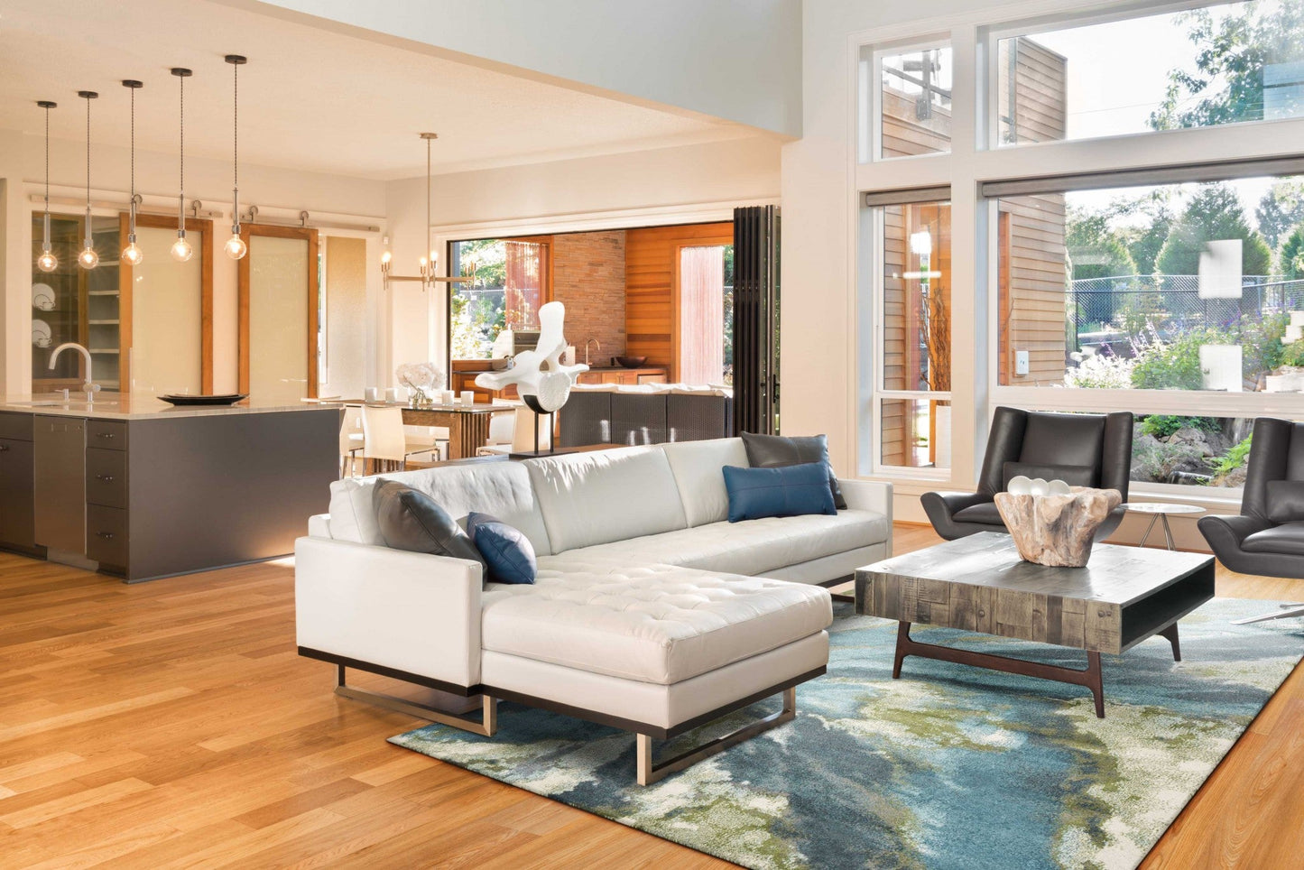 5' X 7' Teal Abstract Design Indoor Area Rug - 60.0" (H) x 90.0" (W) x 1.0" (D) FurniFindUSA