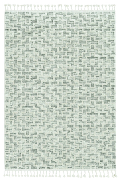 12'X15' Ivory Grey Machine Woven Diamond Pattern With Fringe Indoor Area Rug