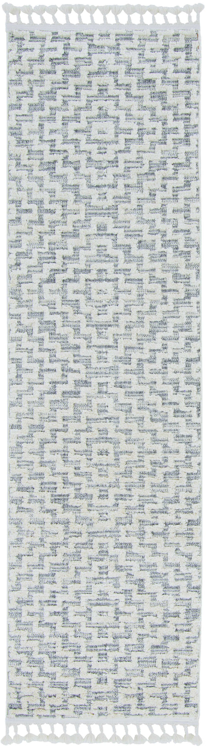 12'X15' Ivory Grey Machine Woven Diamond Pattern With Fringe Indoor Area Rug