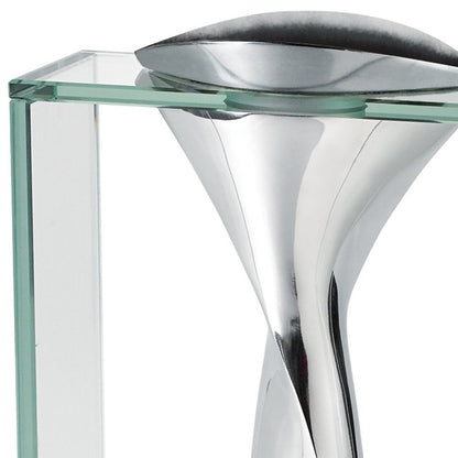 14" Clear Cylinder Aluminum And Crystal Glass Table Vase HomeRoots