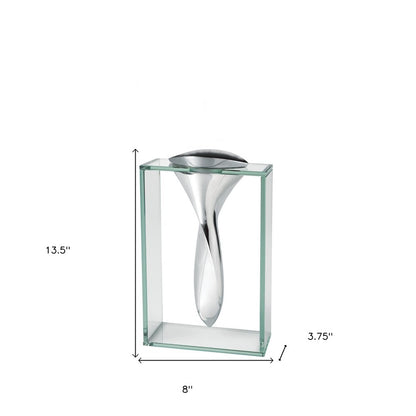 14" Clear Cylinder Aluminum And Crystal Glass Table Vase HomeRoots