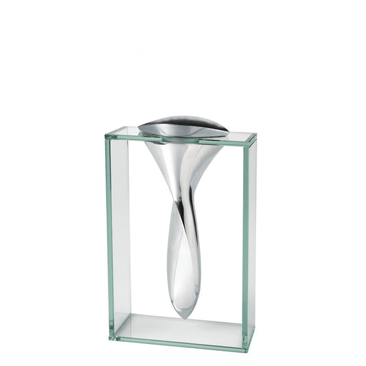 14" Clear Cylinder Aluminum And Crystal Glass Table Vase