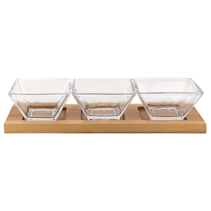 Four Piece Clear And Natural Crystal And Solid Wood Condiment Server HomeRoots