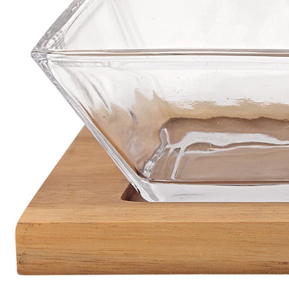 Four Piece Clear And Natural Crystal And Solid Wood Condiment Server HomeRoots