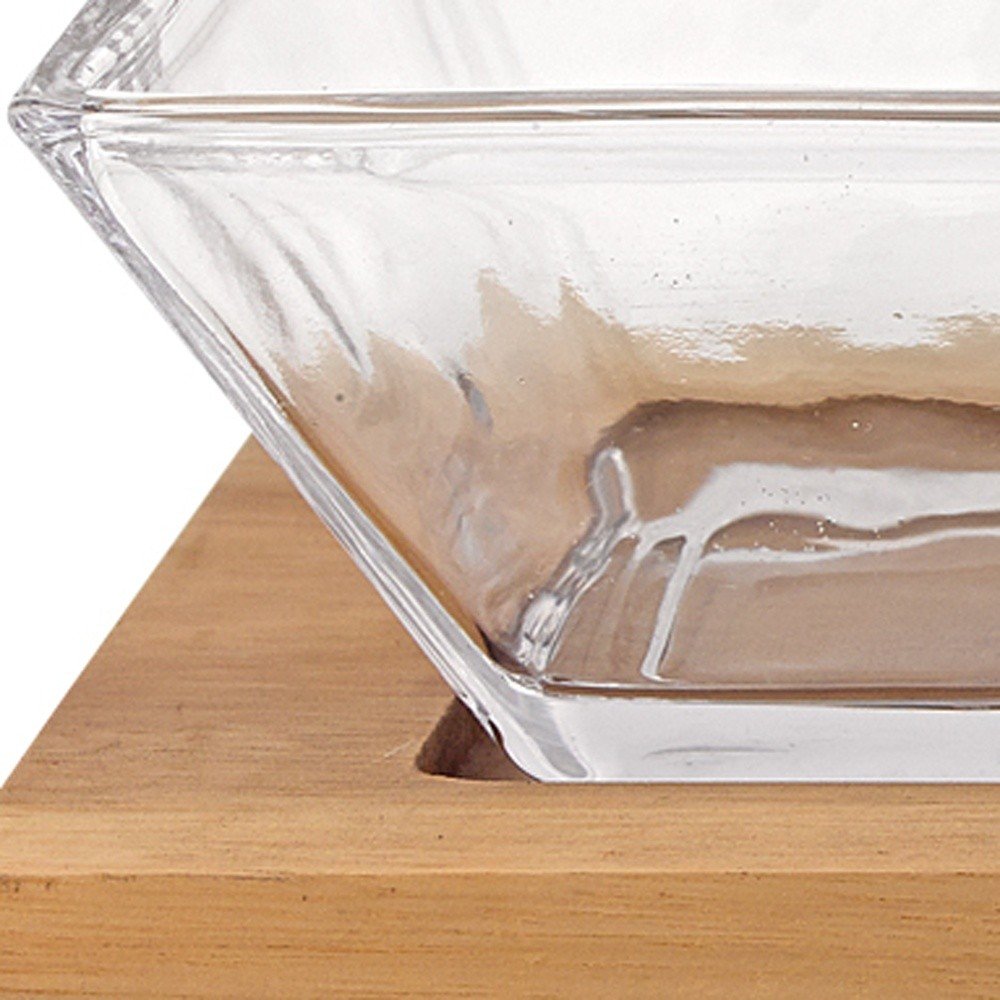 Four Piece Clear And Natural Crystal And Solid Wood Condiment Server HomeRoots