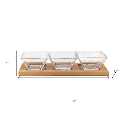 Four Piece Clear And Natural Crystal And Solid Wood Condiment Server HomeRoots