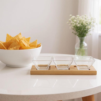 Four Piece Clear And Natural Crystal And Solid Wood Condiment Server HomeRoots