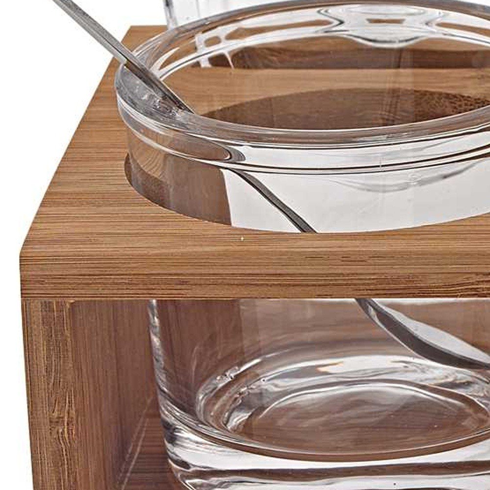 6 Mouth Blown Crystal Jam Set With 3 Glass Jars And Spoons On A Wood Stand HomeRoots