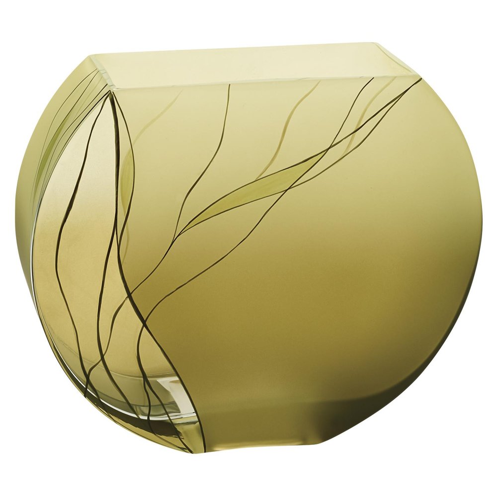 9" Green Round Crystal Glass Table Vase With Sculptural Details HomeRoots