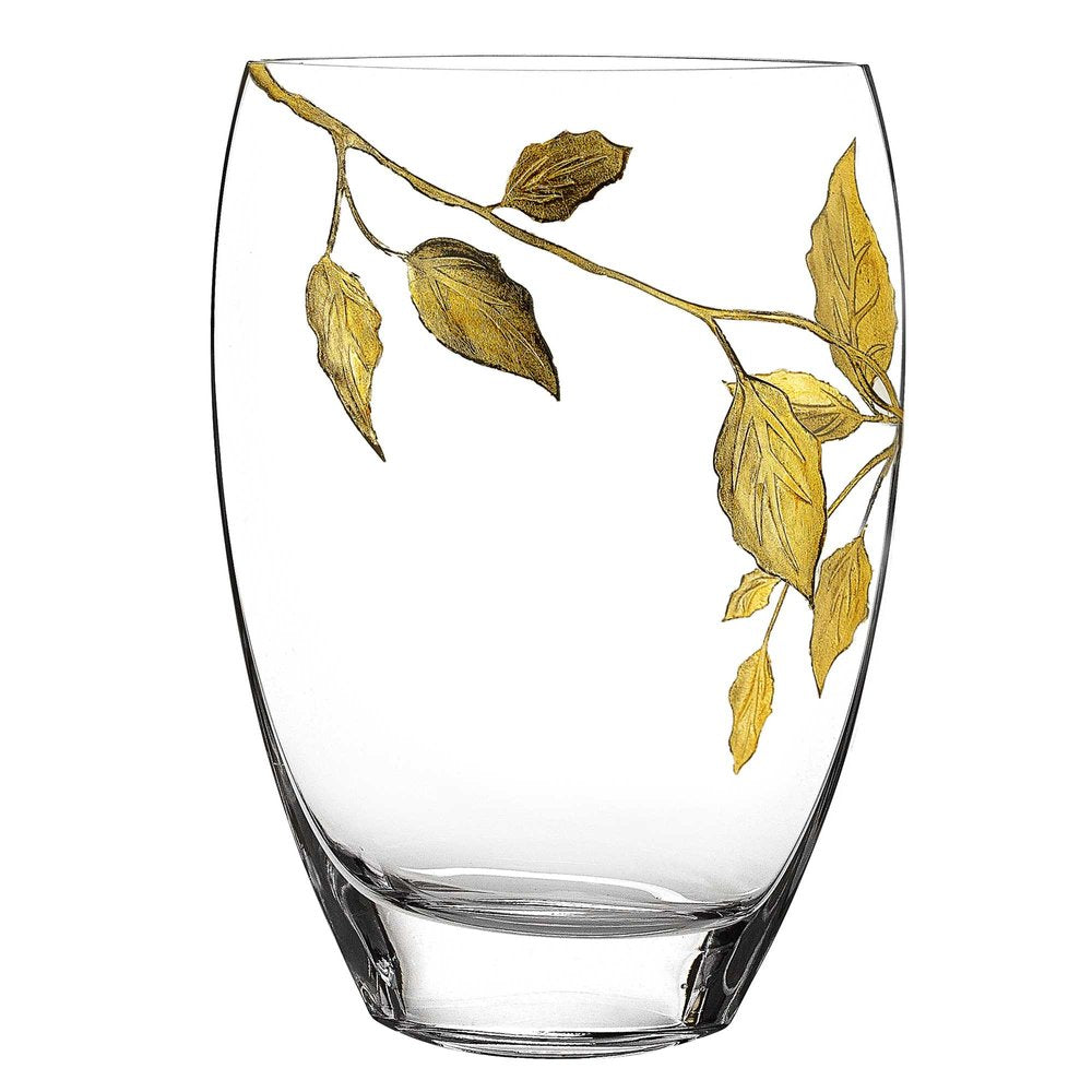 12" Clear And Gold Leaves Oval Crystal Glass Table Vase — view 1