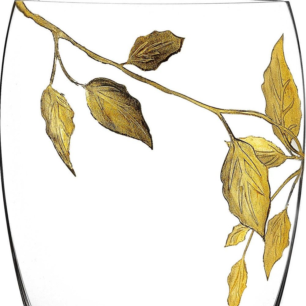 12" Clear And Gold Leaves Oval Crystal Glass Table Vase HomeRoots