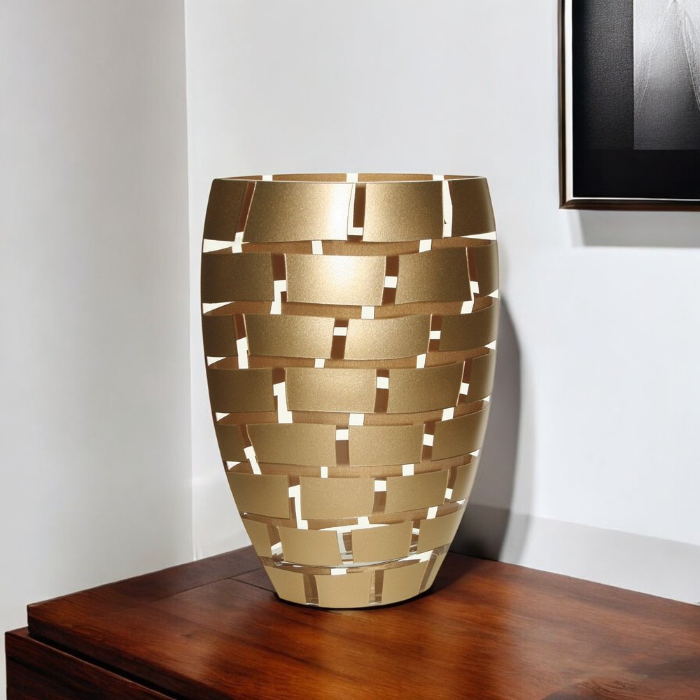12" Gold And Clear Geometric Oval Lead Free Crystal Table Vase HomeRoots