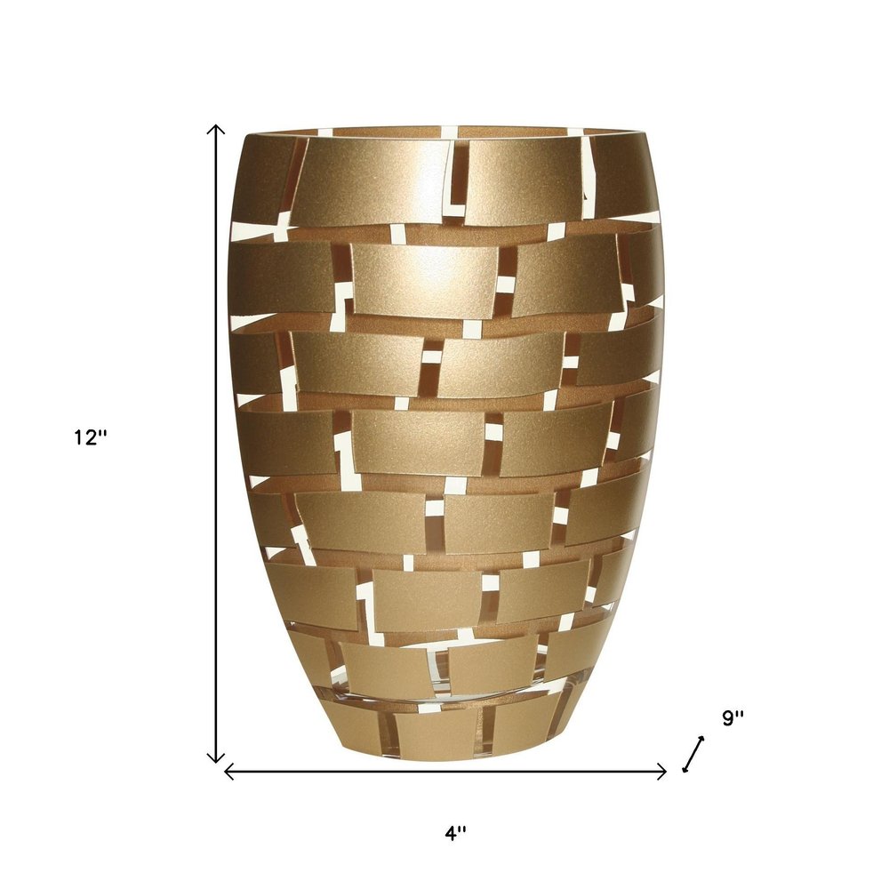 12" Gold And Clear Geometric Oval Lead Free Crystal Table Vase HomeRoots