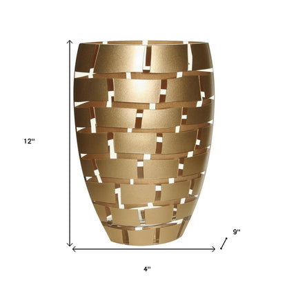 12" Gold And Clear Geometric Oval Lead Free Crystal Table Vase HomeRoots