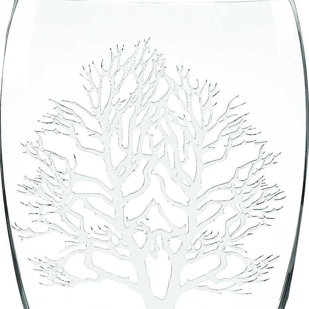 12" Clear And White Tree Of Life Oval Lead Free Crystal Table Vase HomeRoots