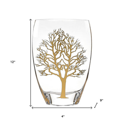 12" Clear And White Tree Of Life Oval Lead Free Crystal Table Vase HomeRoots