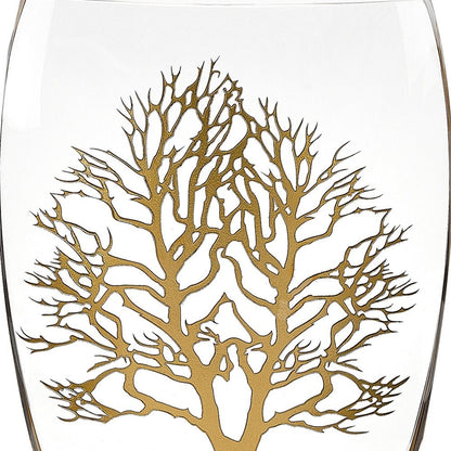 12" Clear And White Tree Of Life Oval Lead Free Crystal Table Vase HomeRoots