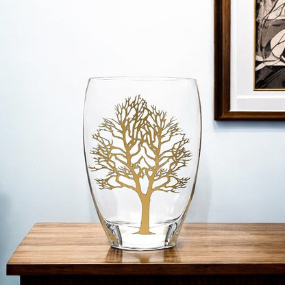 12" Clear And White Tree Of Life Oval Lead Free Crystal Table Vase HomeRoots