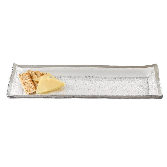 18 Mouth Blown Rectangular Edge Silver Serving Platter Or Tray HomeRoots