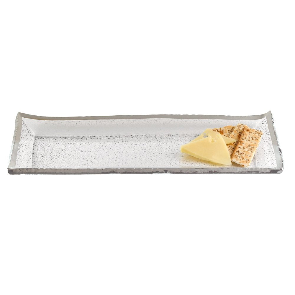 18 Mouth Blown Rectangular Edge Silver Serving Platter Or Tray HomeRoots