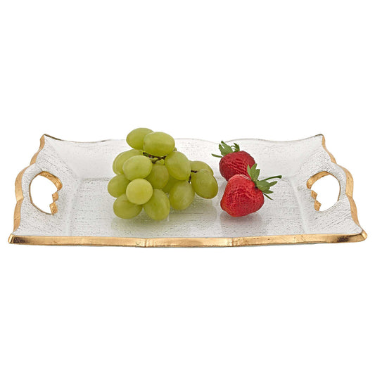 11" Gold Glass Indoor Outdoor Tray With Handles