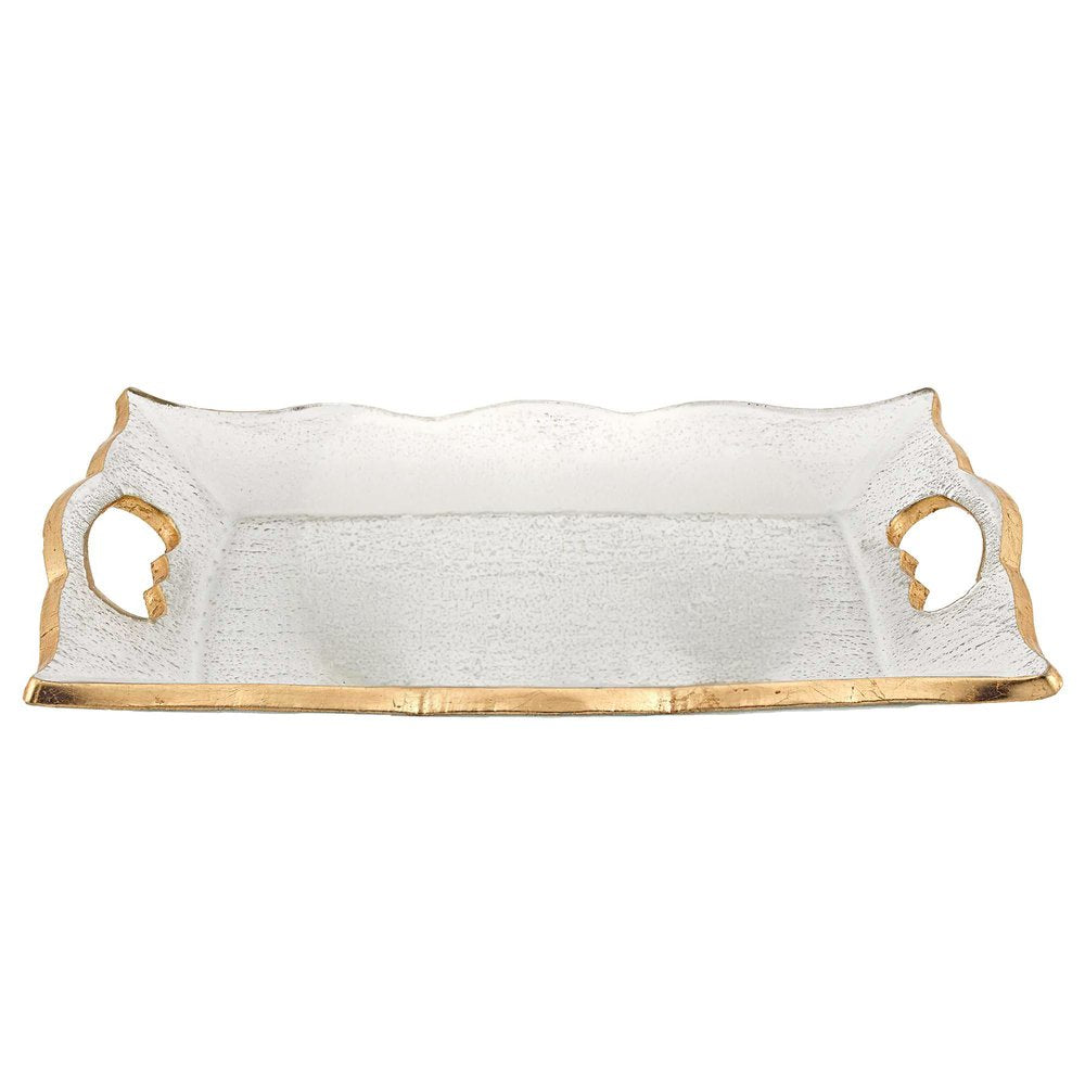 11" Clear And Gold Seeded Glass Serving Tray With Handles HomeRoots