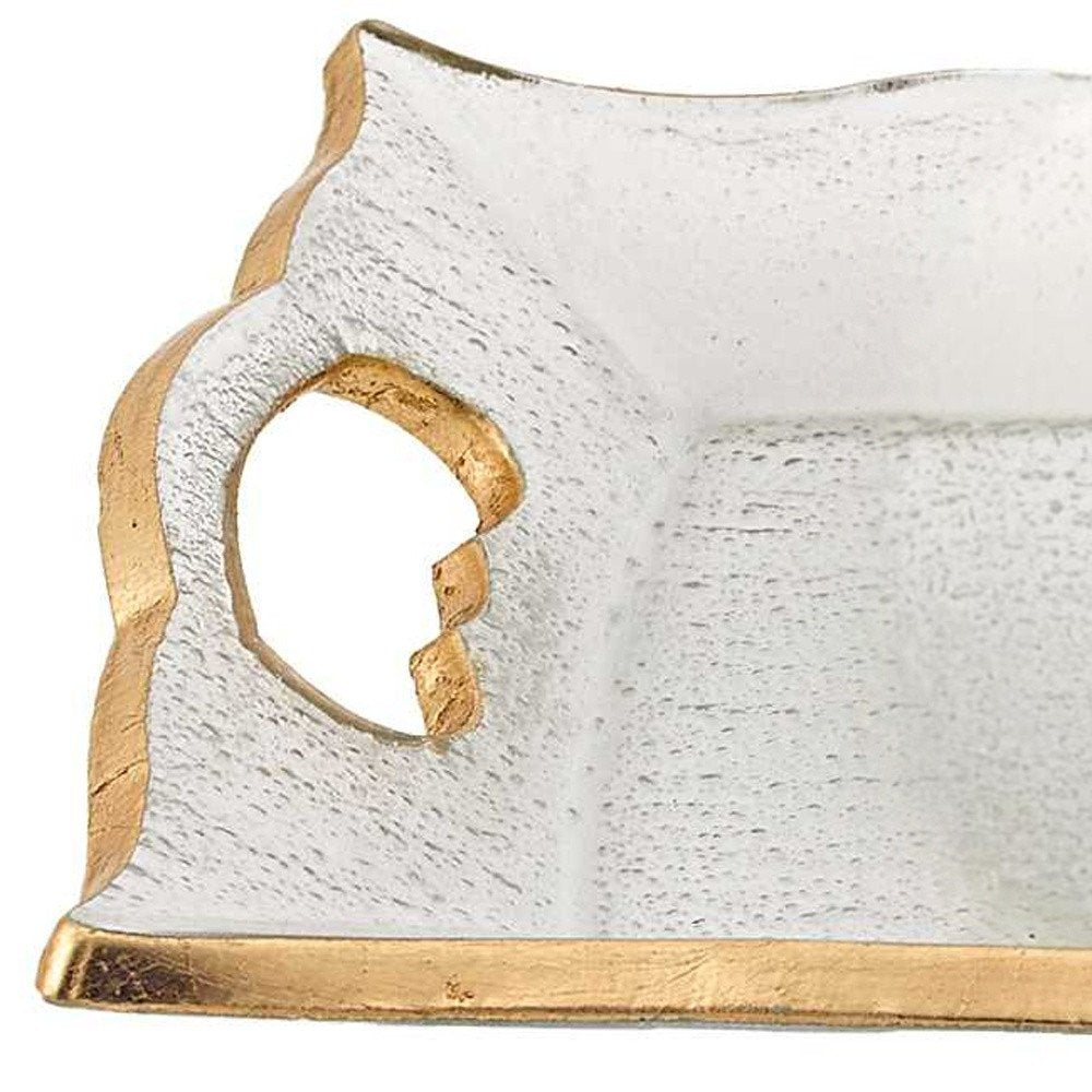 11" Clear And Gold Seeded Glass Serving Tray With Handles HomeRoots