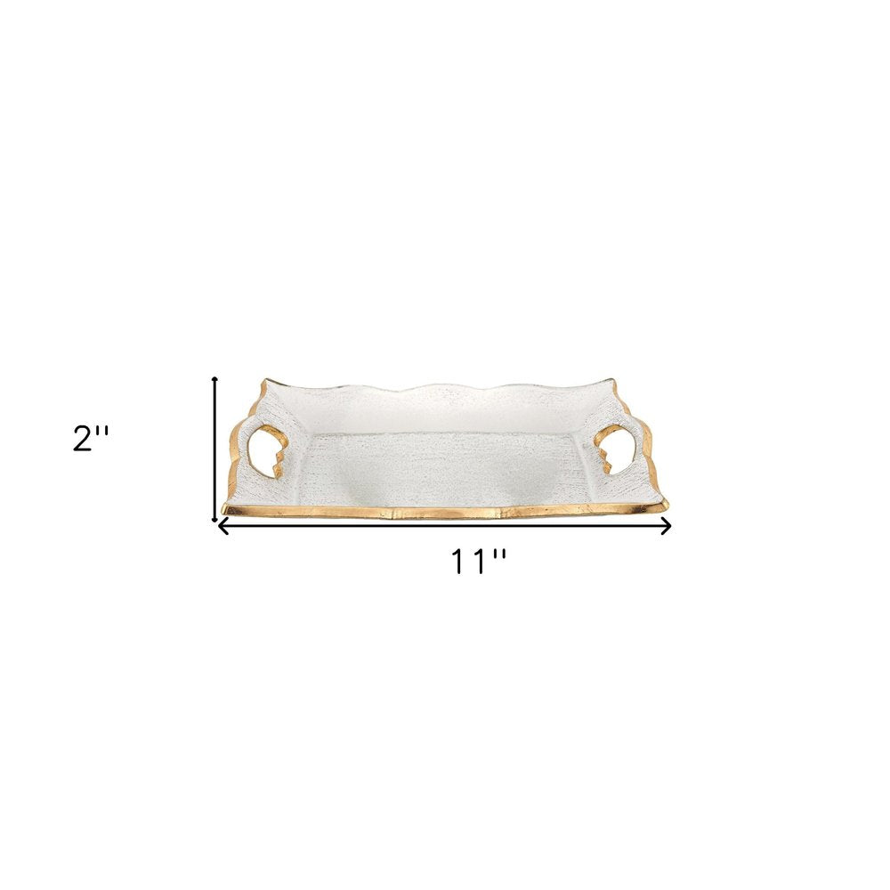 11" Clear And Gold Seeded Glass Serving Tray With Handles HomeRoots