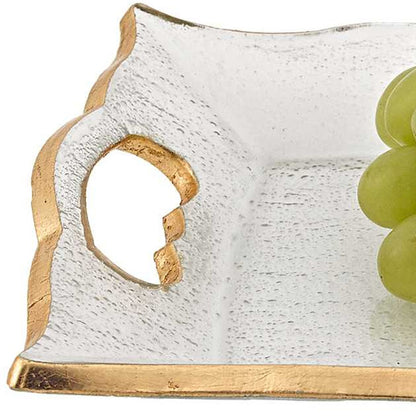 11" Gold Glass Indoor Outdoor Tray With Handles